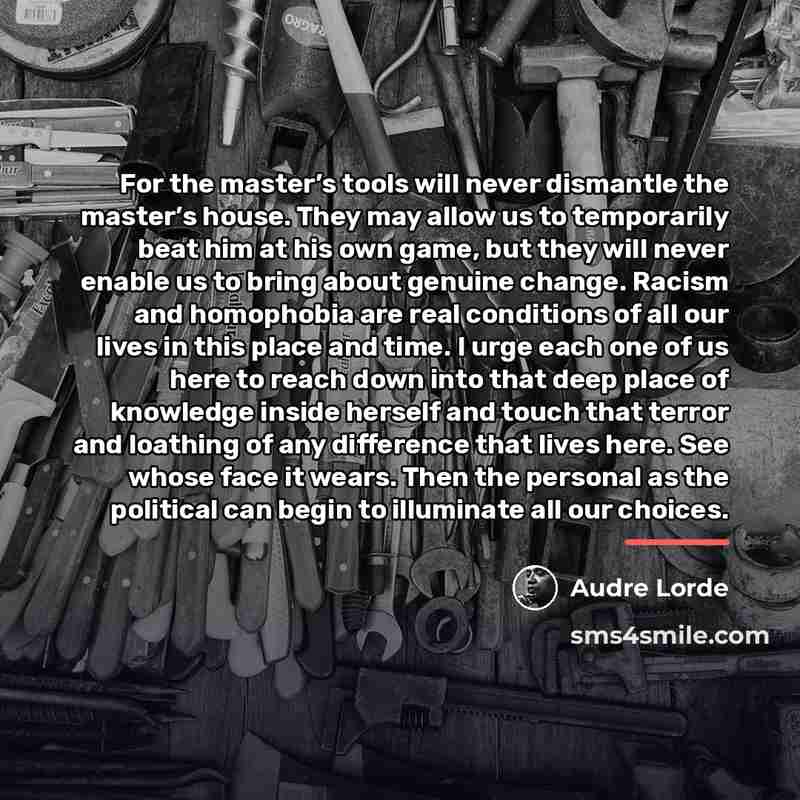 “For the master’s tools will never dismantle the master’s house.…” quote by Audre Lorde