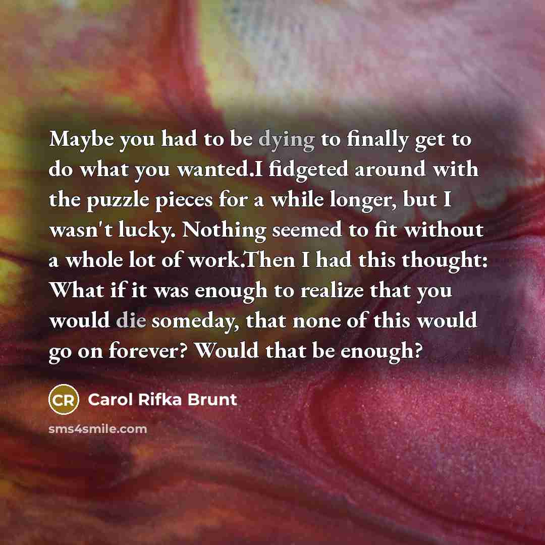 “Maybe you had to be dying to finally get to…” quote by Carol Rifka Brunt