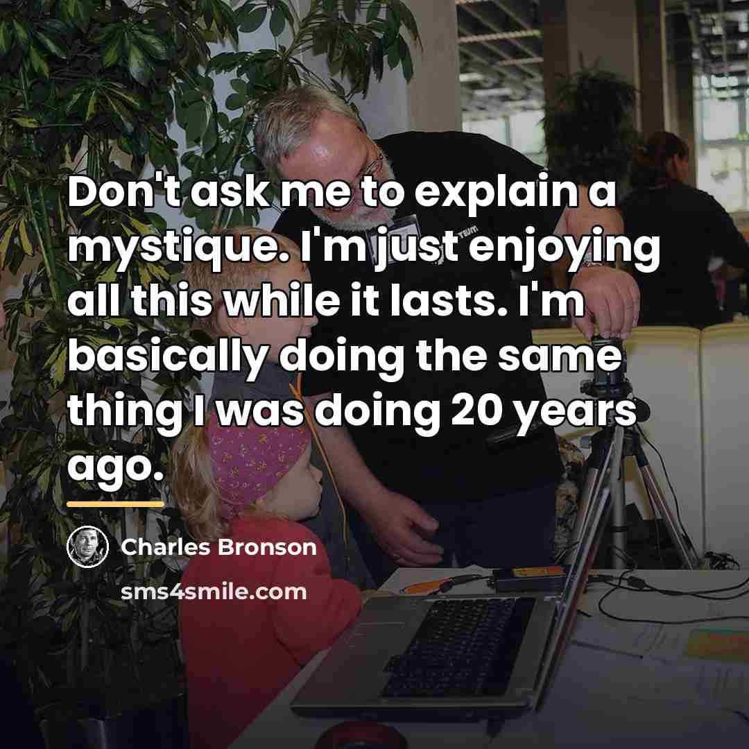 “Don't ask me to explain a mystique. I'm just enjoying…” quote by Charles Bronson