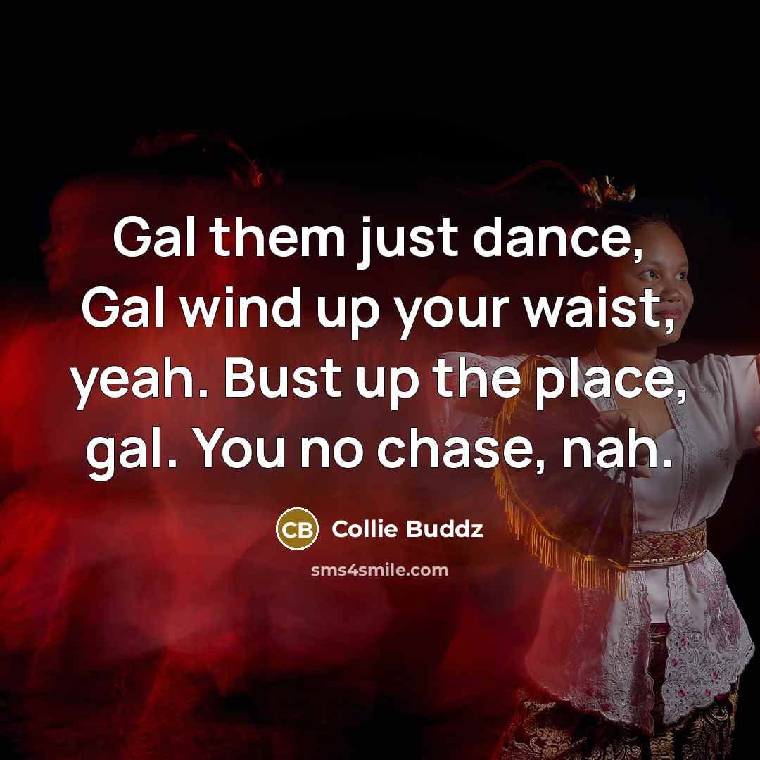 “Gal them just dance, Gal wind up your waist, yeah. Bust up the place, gal. You no chase, nah.” quote by Collie Buddz