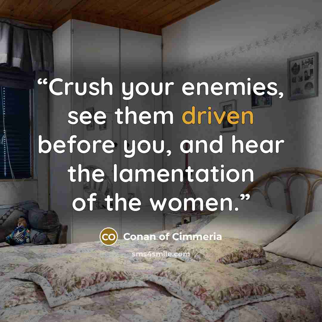 “Crush your enemies, see them driven before you, and hear the lamentation of the women.” quote by Conan of Cimmeria