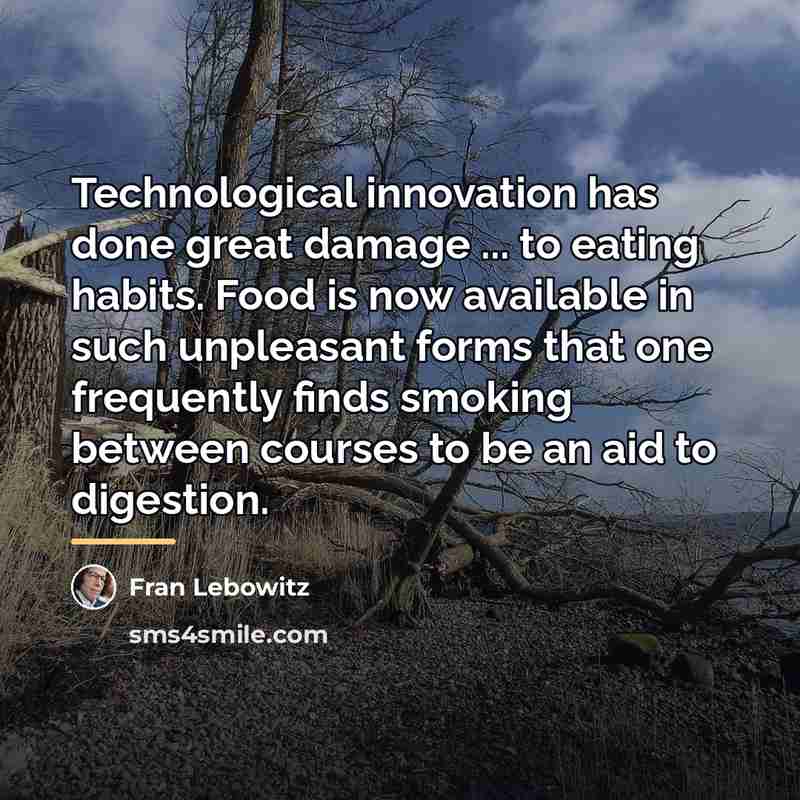 “Technological innovation has done great damage ... to eating habits.…” quote by Fran Lebowitz