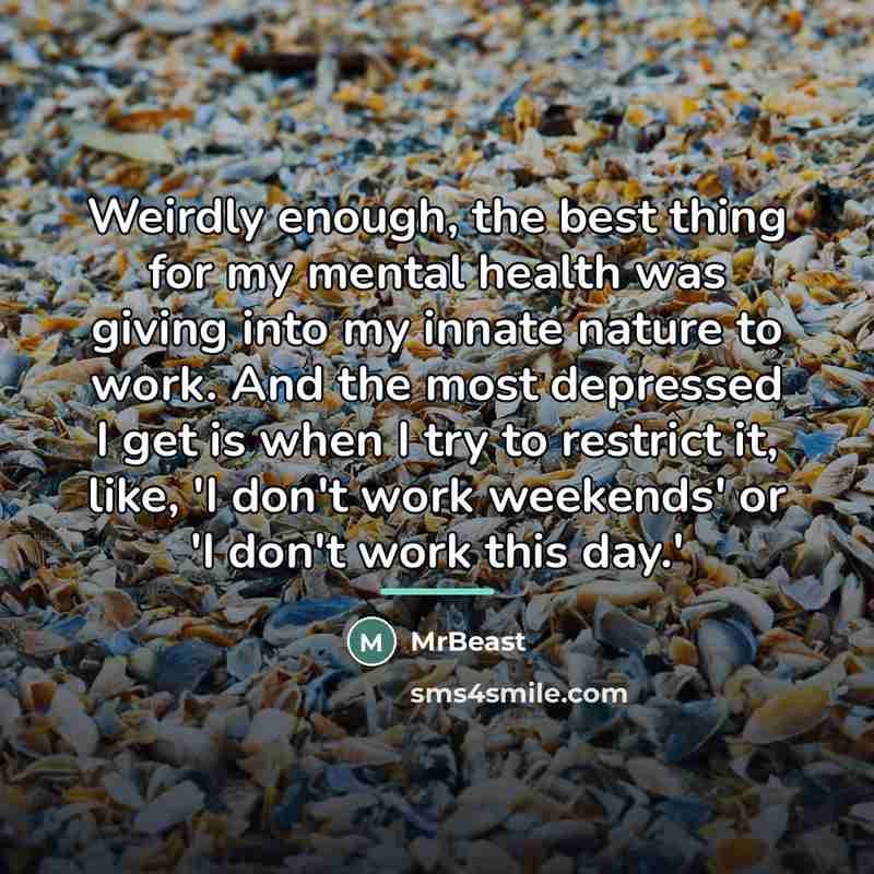“Weirdly enough, the best thing for my mental health was…” quote by MrBeast