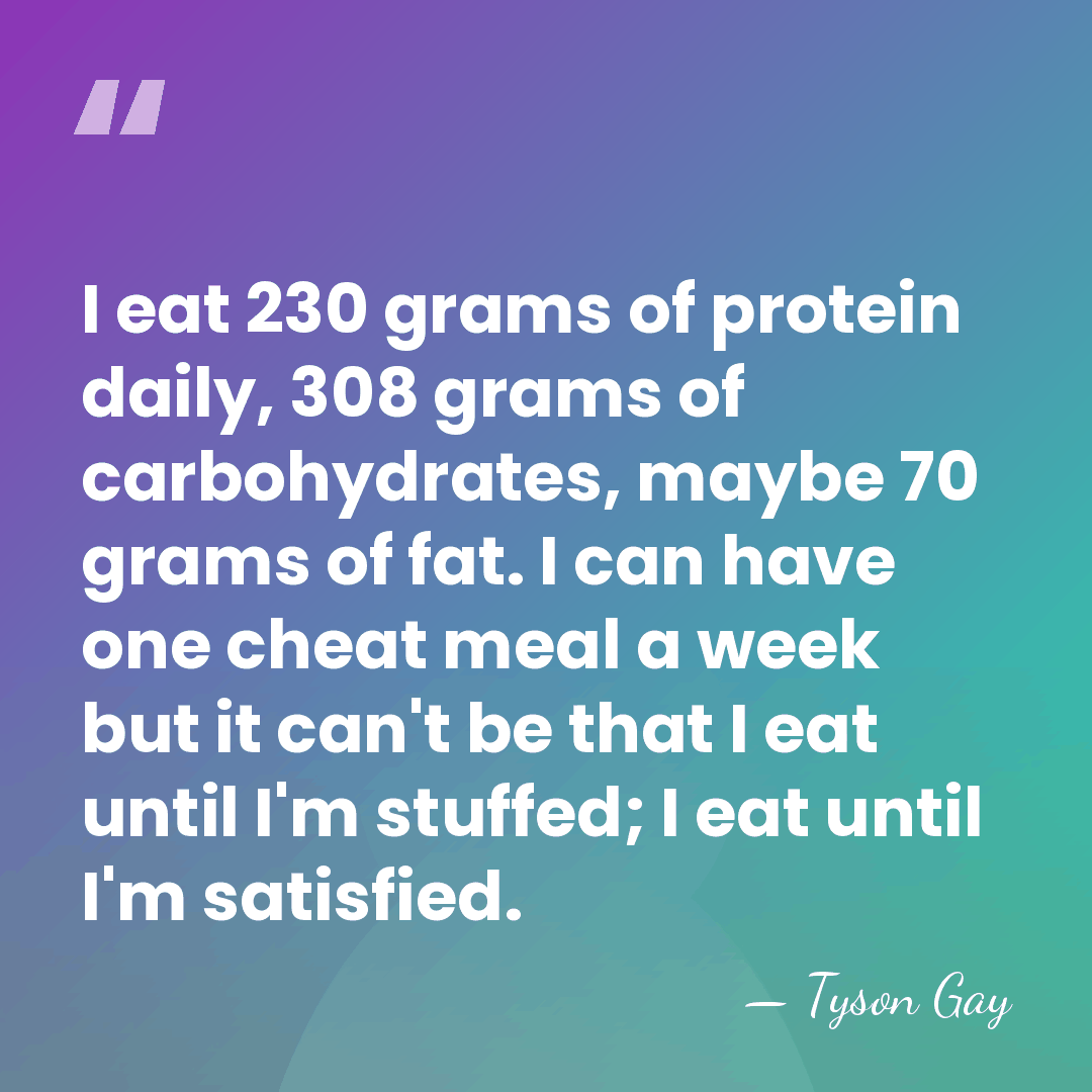 I eat 230 grams of protein daily, 308 grams of carbohydrates, maybe&hellip; - Tyson Gay