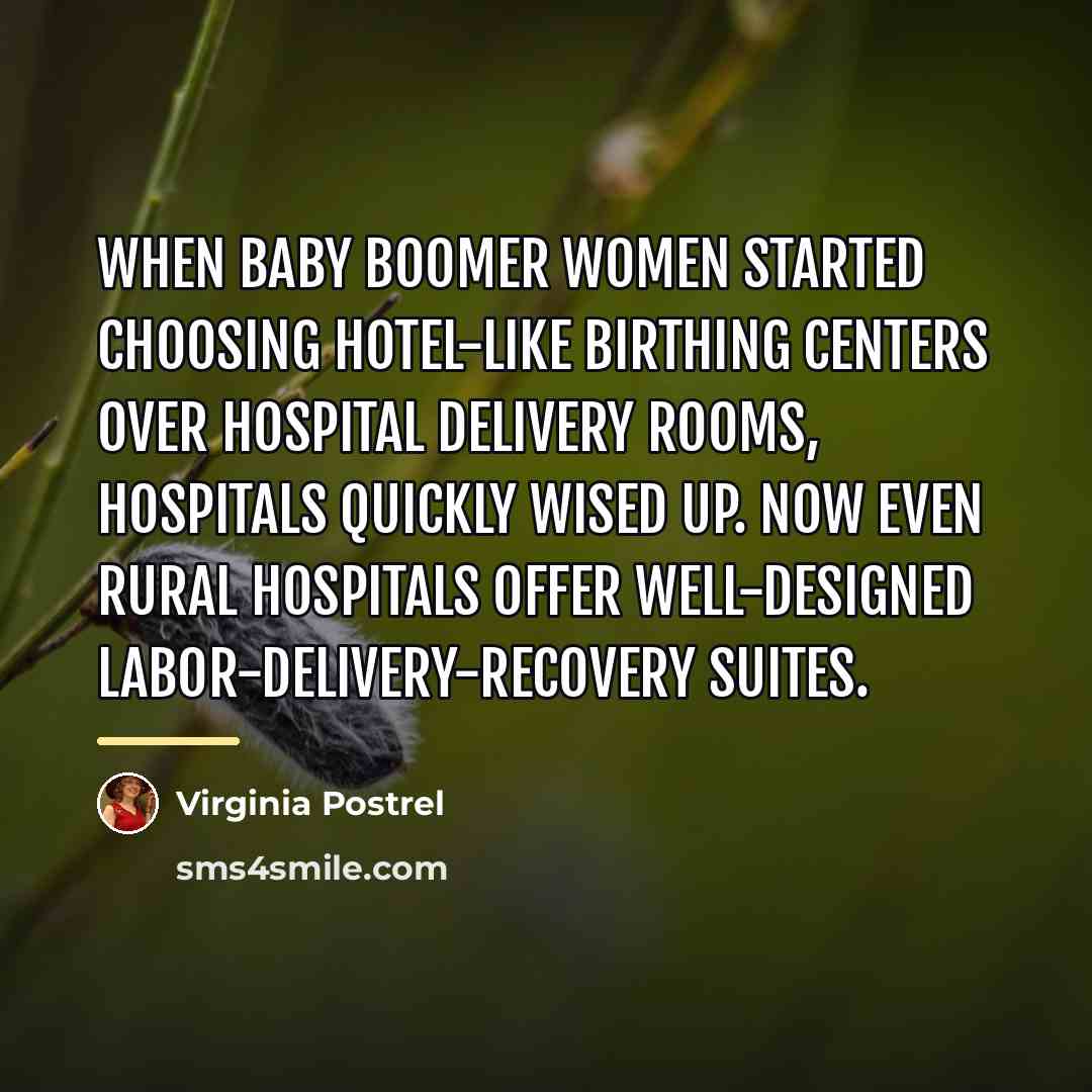 “When Baby Boomer women started choosing hotel-like birthing centers over…” quote by Virginia Postrel