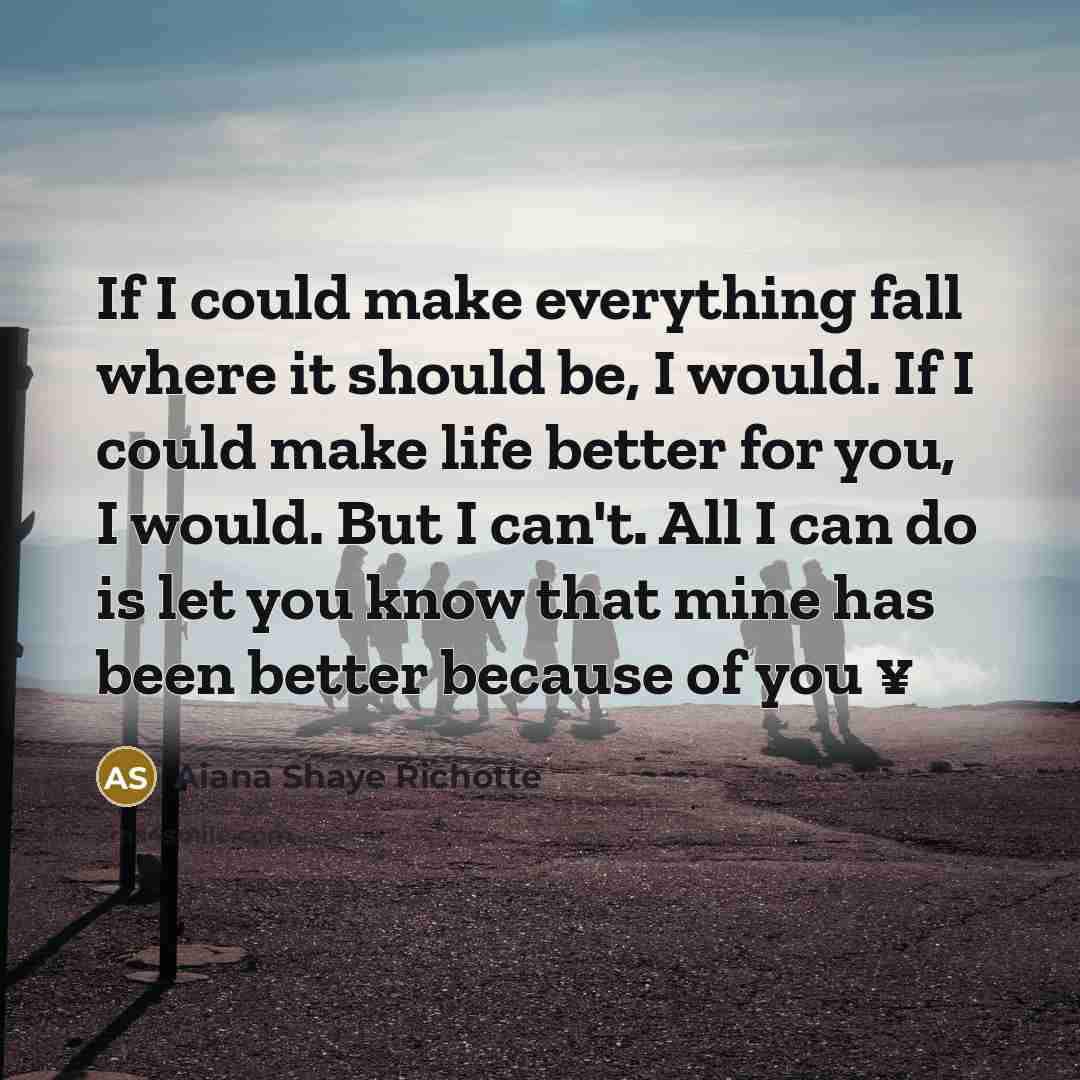 “If I could make everything fall where it should be,…” quote by Aiana Shaye Richotte