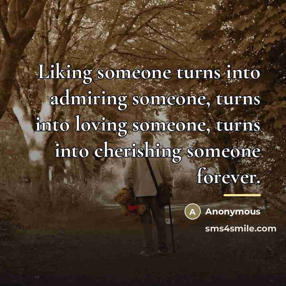 “Liking someone turns into admiring someone, turns into loving someone,…” quote by Anonymous