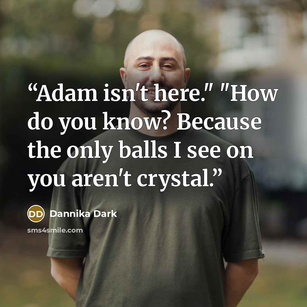 “Adam isn't here." "How do you know? Because the only balls I see on you aren't crystal.” quote by Dannika Dark