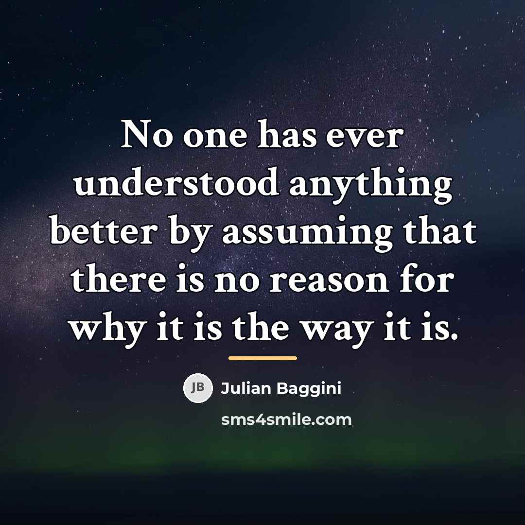“No one has ever understood anything better by assuming that…” quote by Julian Baggini