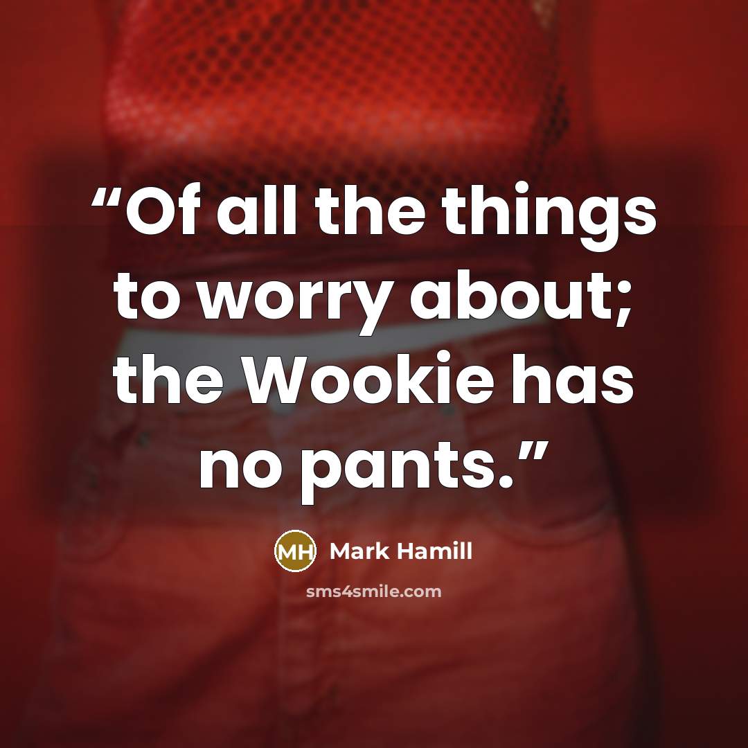 “Of all the things to worry about; the Wookie has no pants.” quote by Mark Hamill