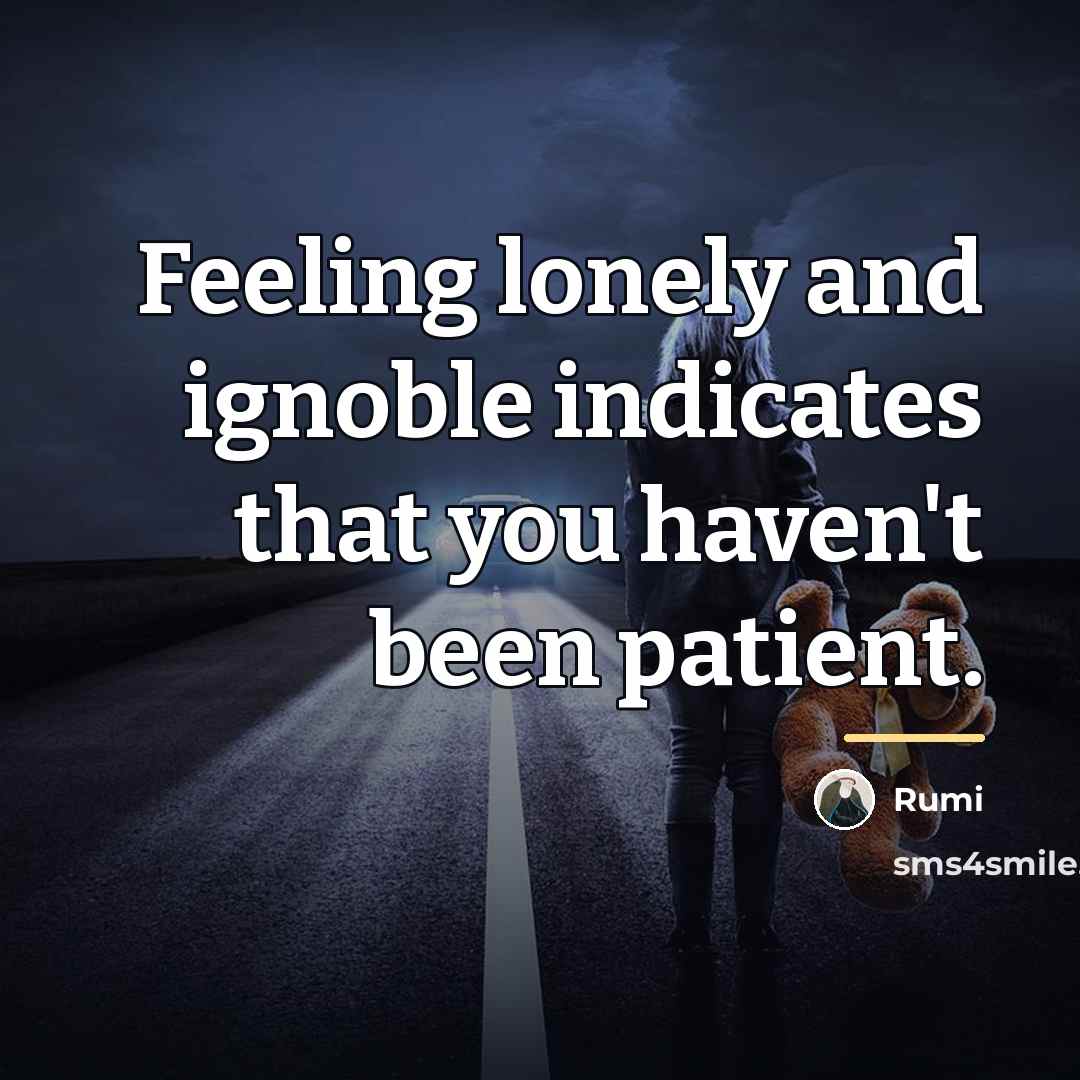 “Feeling lonely and ignoble indicates that you haven't been patient.…” quote by Rumi