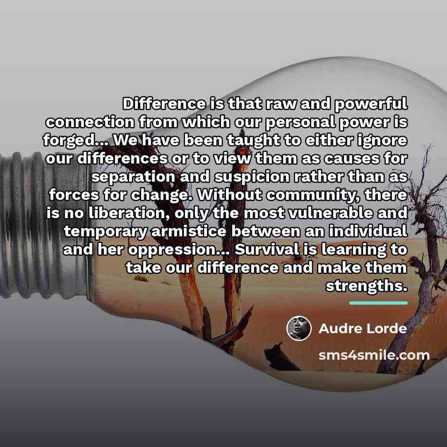 “Difference is that raw and powerful connection from which our…” quote by Audre Lorde