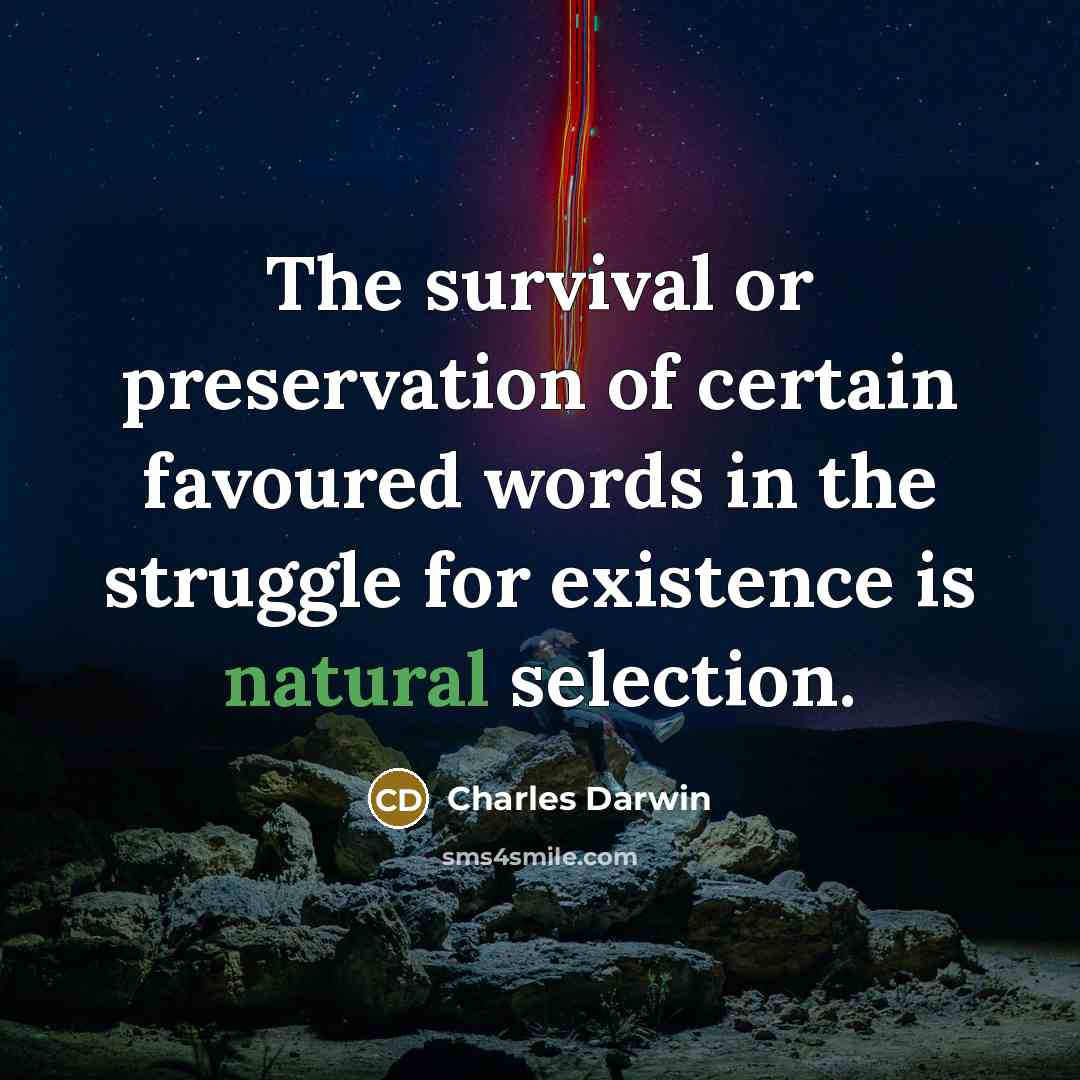 “The survival or preservation of certain favoured words in the…” quote by Charles Darwin