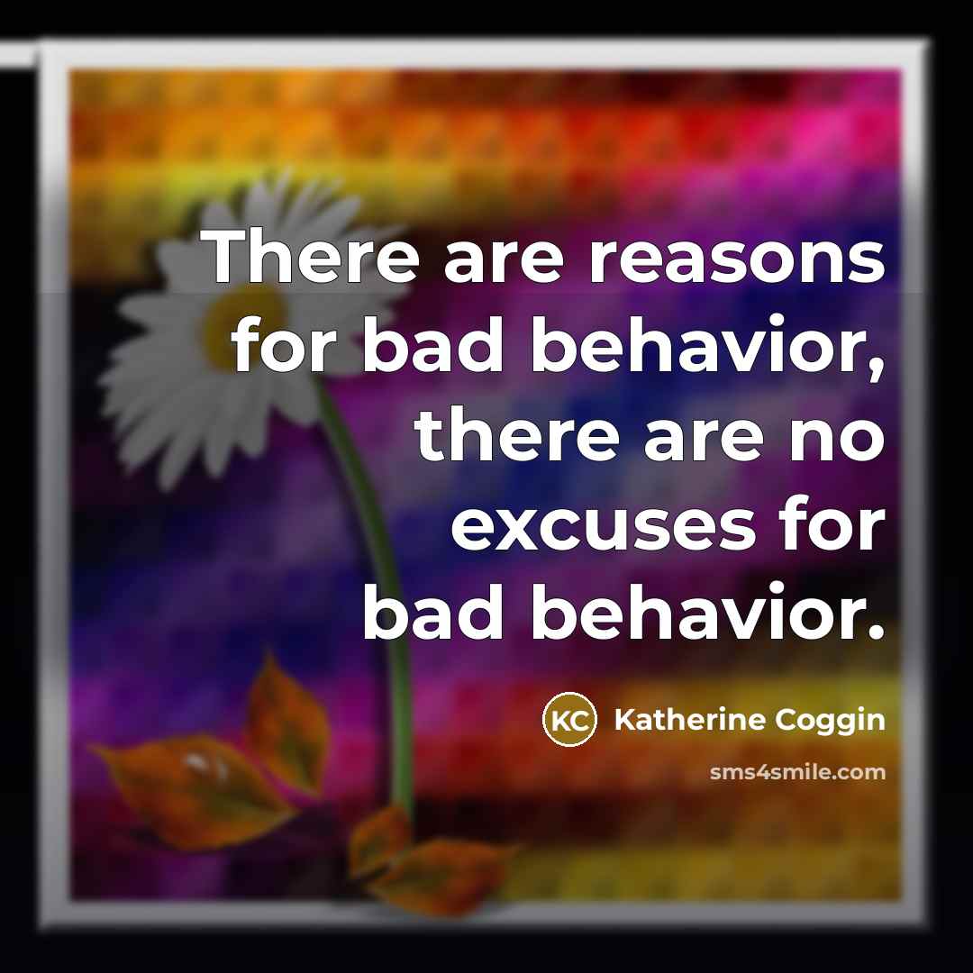 “There are reasons for bad behavior, there are no excuses for bad behavior.” quote by Katherine Coggin