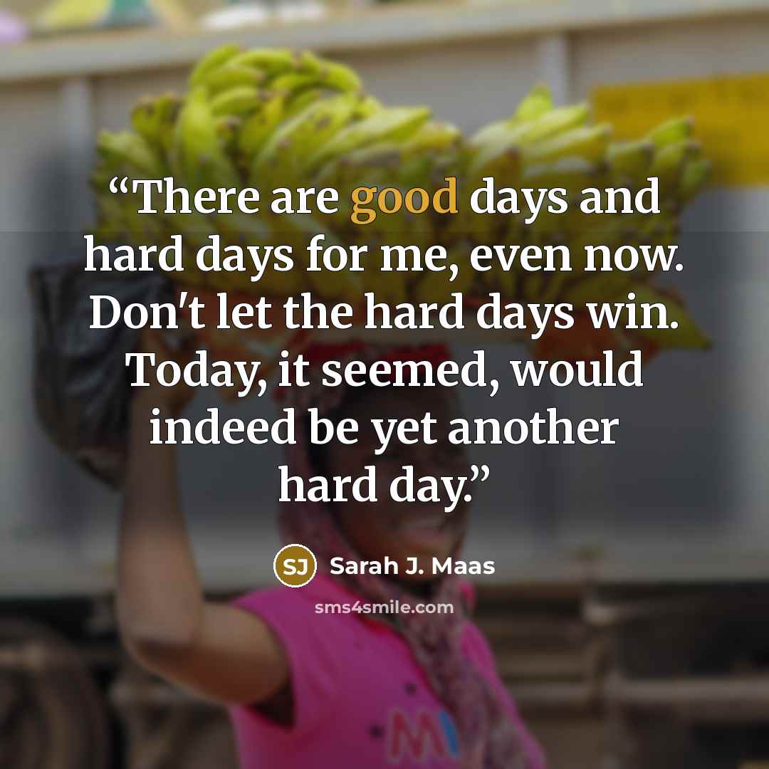 “There are good days and hard days for me, even now. Don't let the hard days win. Today, it seemed, would indeed be yet another hard day.” quote by Sarah J. Maas