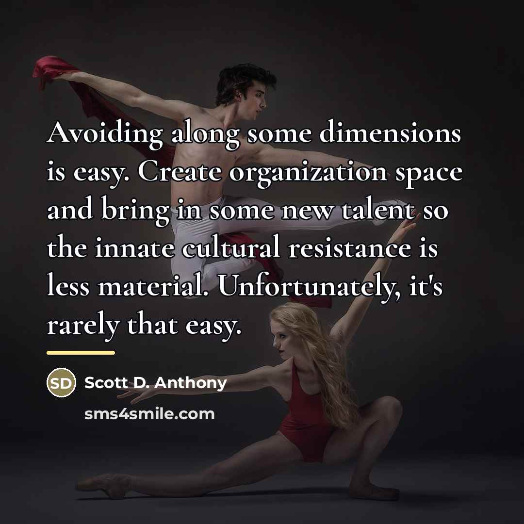 “Avoiding along some dimensions is easy. Create organization space and…” quote by Scott D. Anthony