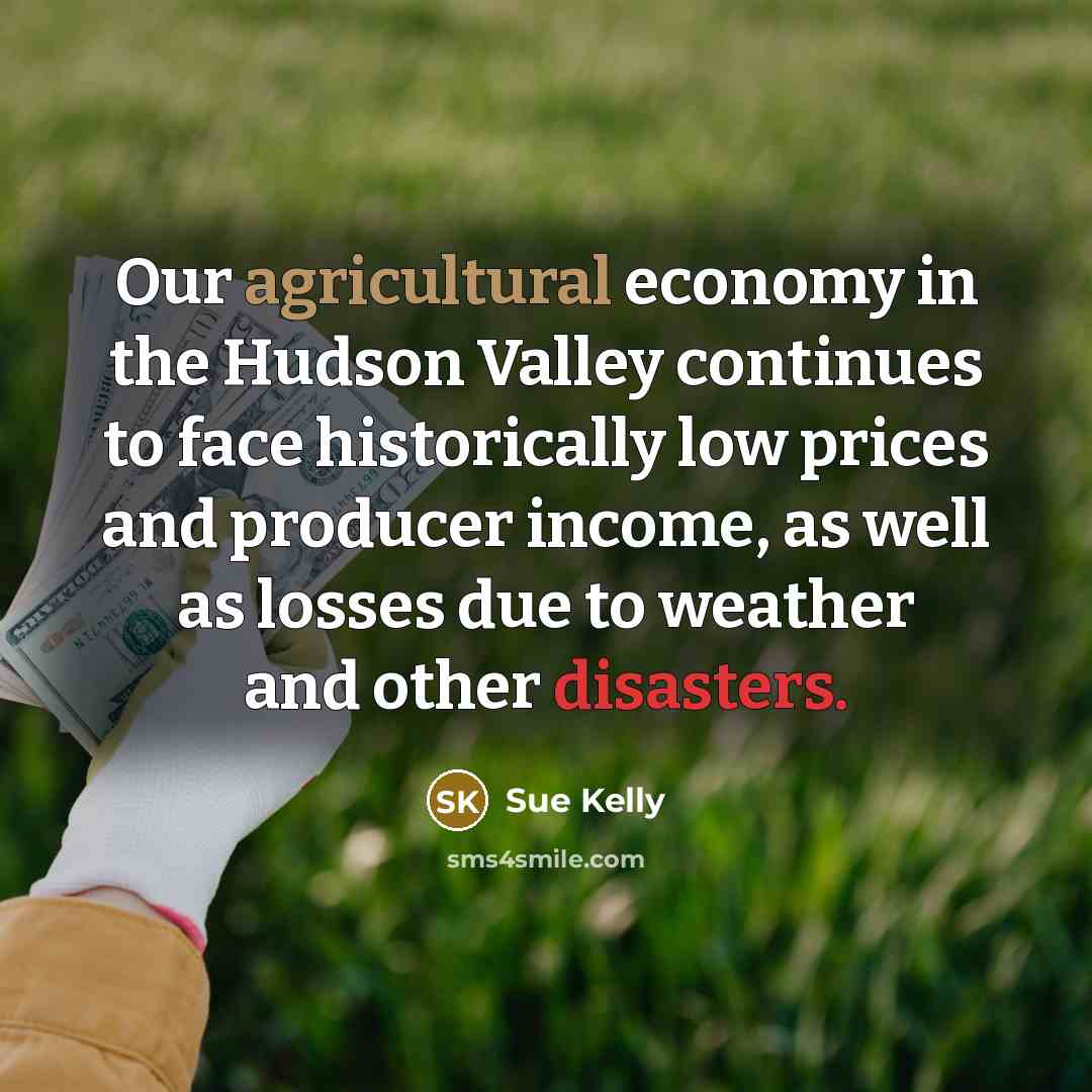 “Our agricultural economy in the Hudson Valley continues to face historically low prices and producer income, as well as losses due to weather and other disasters.” quote by Sue Kelly