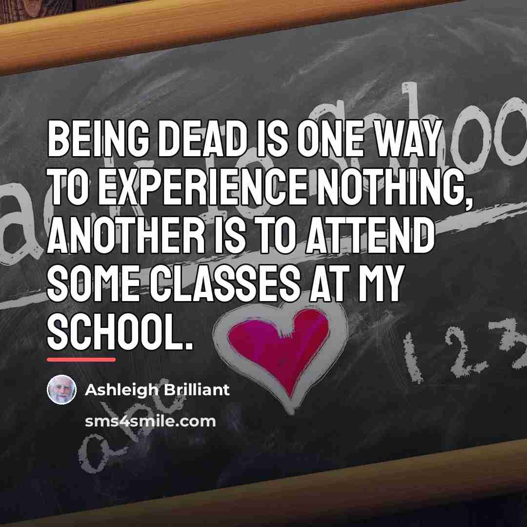 “Being dead is one way to experience nothing, another is…” quote by Ashleigh Brilliant