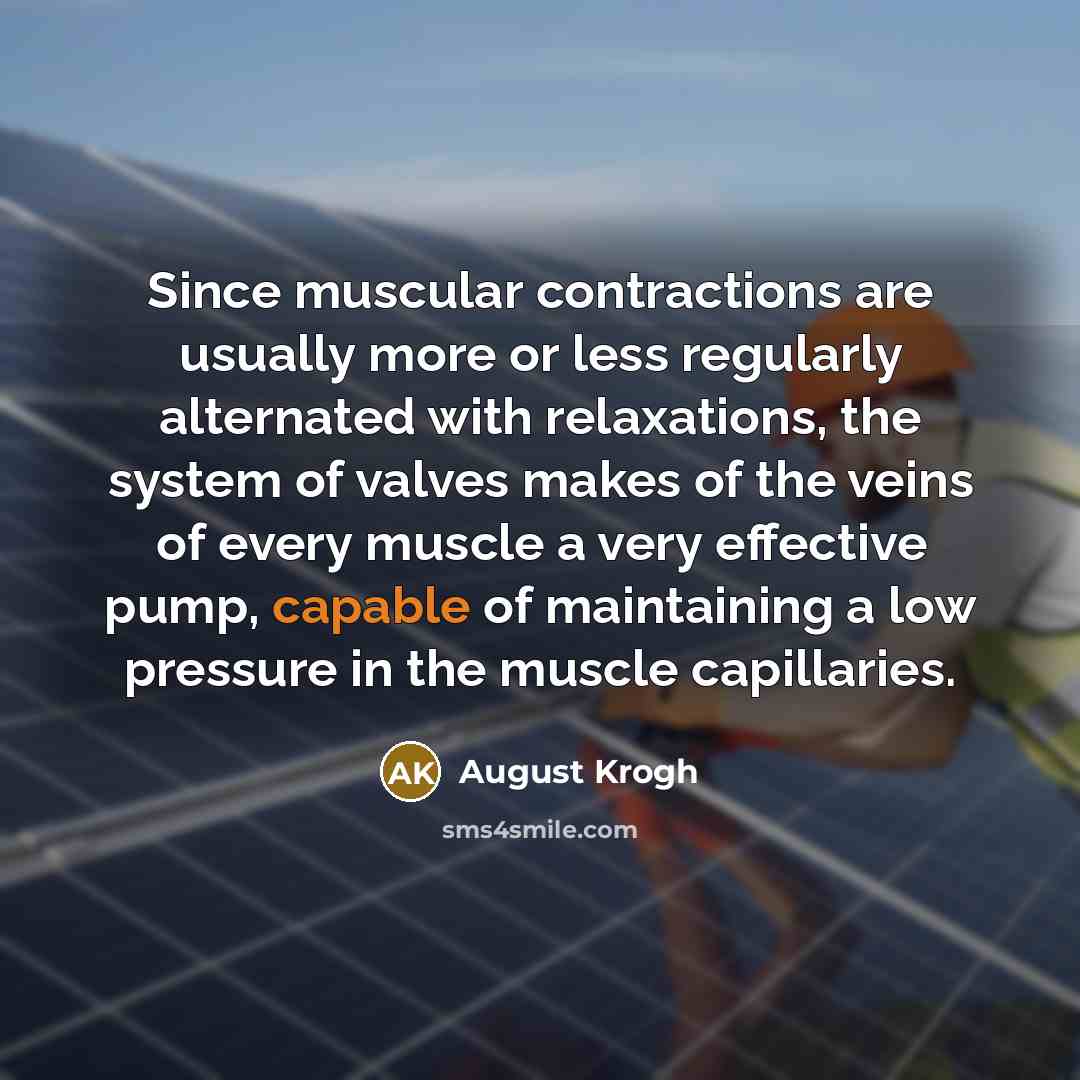 “Since muscular contractions are usually more or less regularly alternated…” quote by August Krogh
