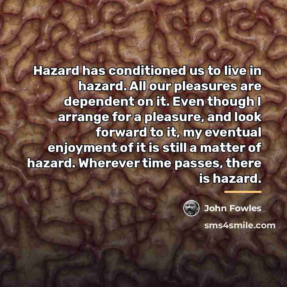 “Hazard has conditioned us to live in hazard. All our…” quote by John Fowles