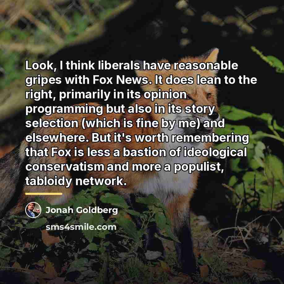 “Look, I think liberals have reasonable gripes with Fox News.…” quote by Jonah Goldberg
