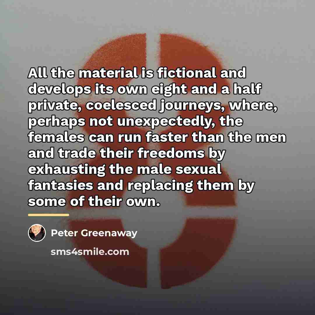 “All the material is fictional and develops its own eight…” quote by Peter Greenaway