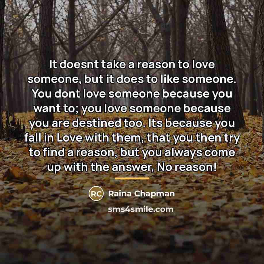 “It doesnt take a reason to love someone, but it…” quote by Raina Chapman