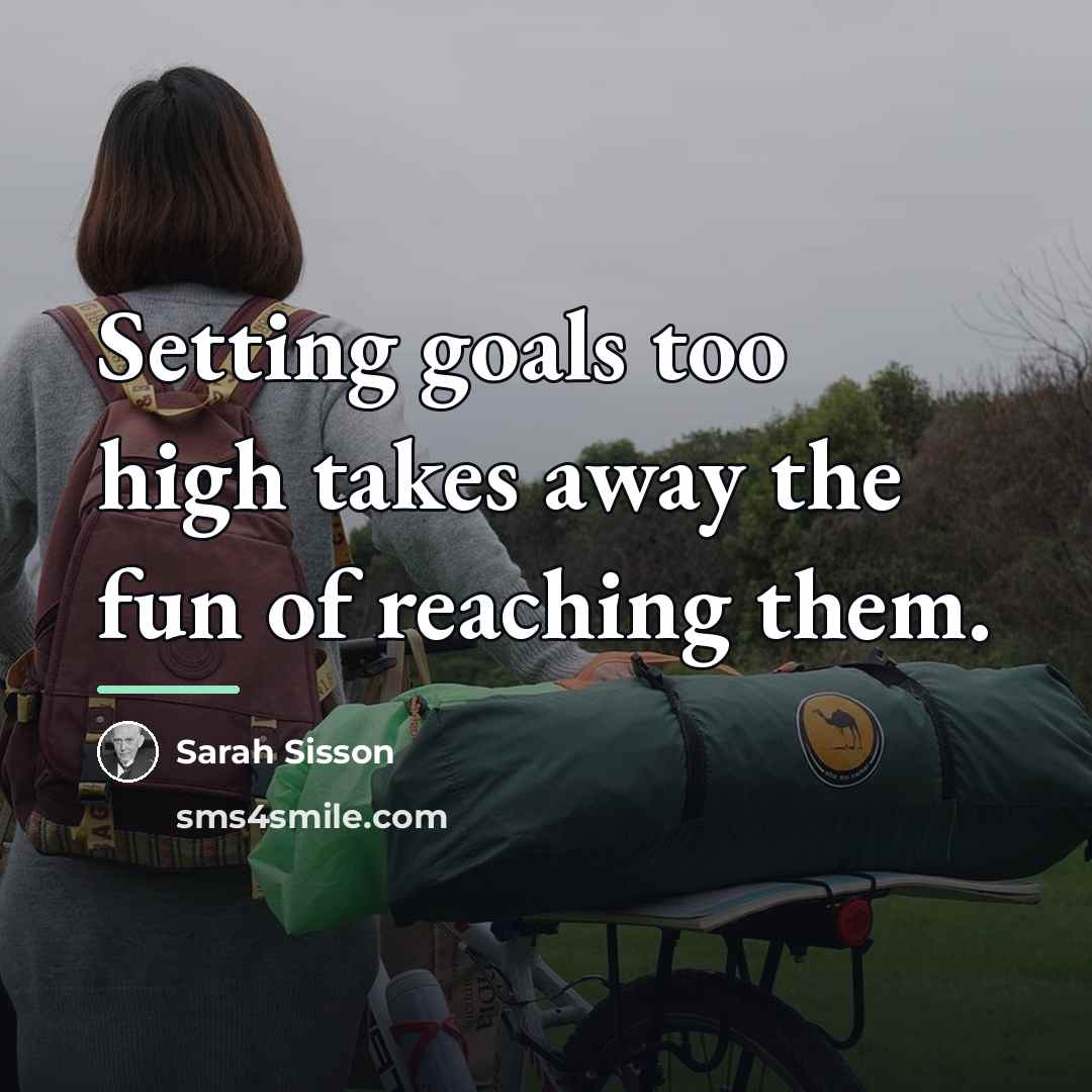 “Setting goals too high takes away the fun of reaching…” quote by Sarah Sisson