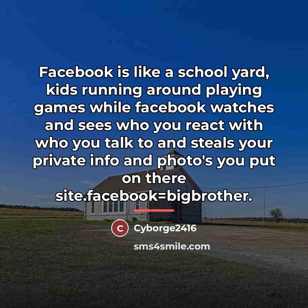 “Facebook is like a school yard, kids running around playing…” quote by Cyborge2416