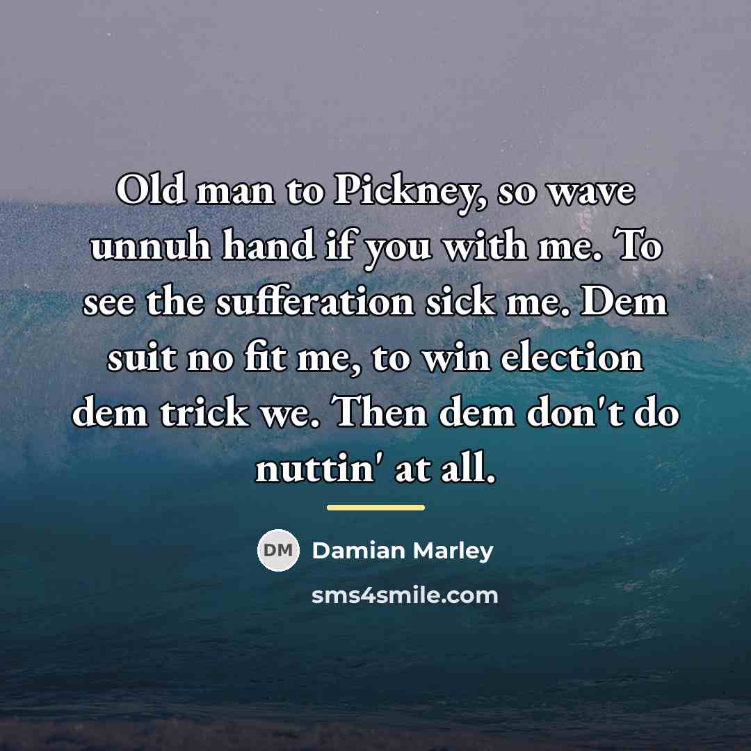 “Old man to Pickney, so wave unnuh hand if you…” quote by Damian Marley