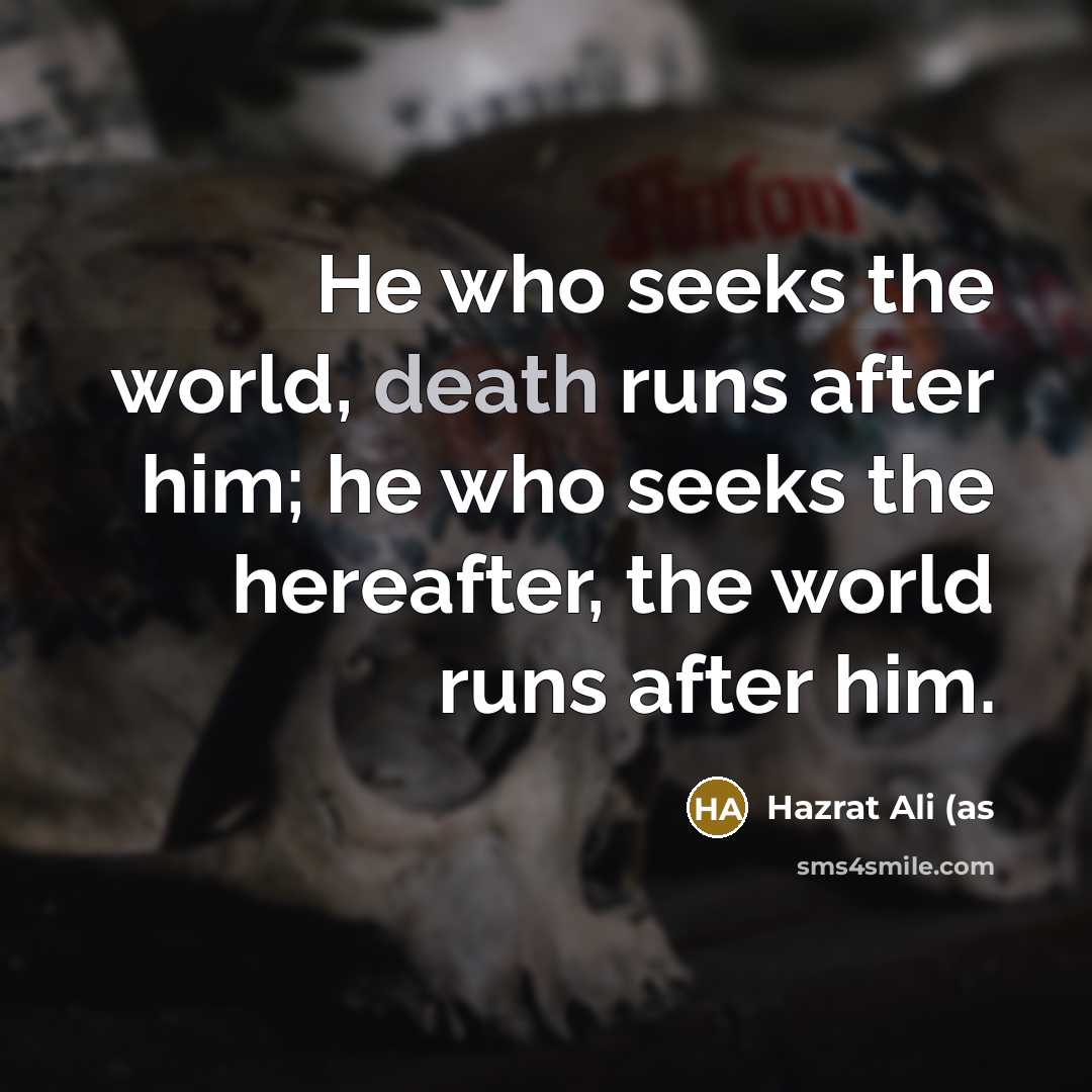 “He who seeks the world, death runs after him; he…” quote by Hazrat Ali (as