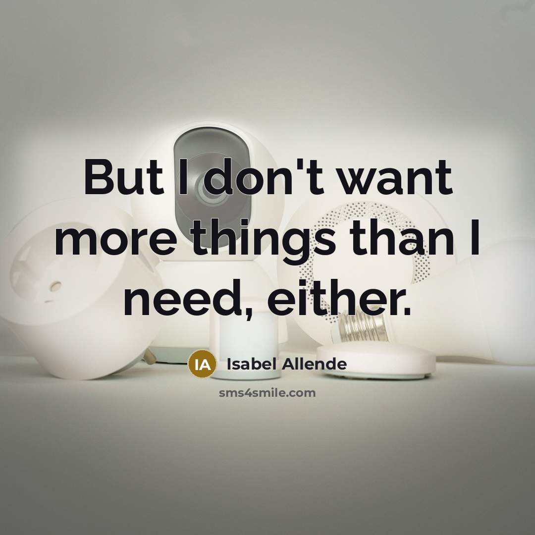 “But I don't want more things than I need, either.…” quote by Isabel Allende