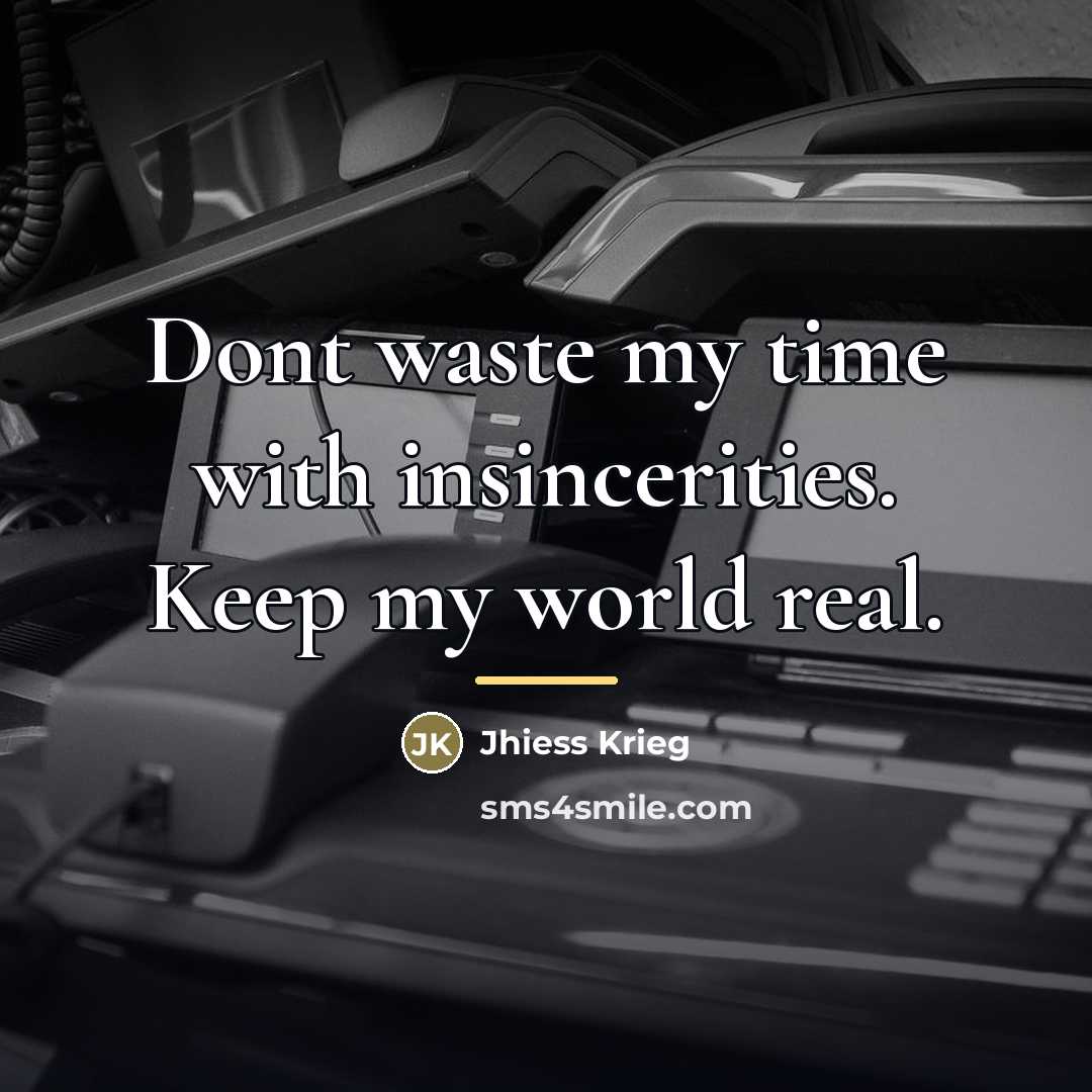“Dont waste my time with insincerities. Keep my world real.…” quote by Jhiess Krieg