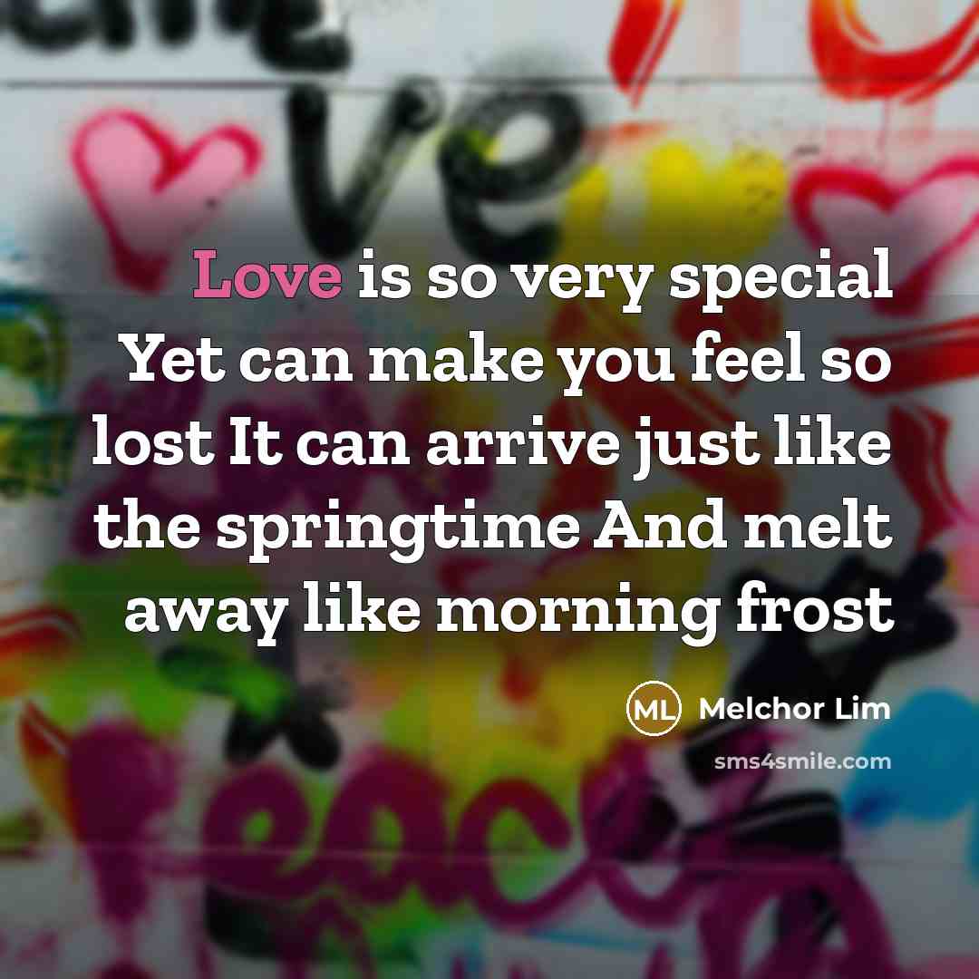 “Love is so very special Yet can make you feel…” quote by Melchor Lim