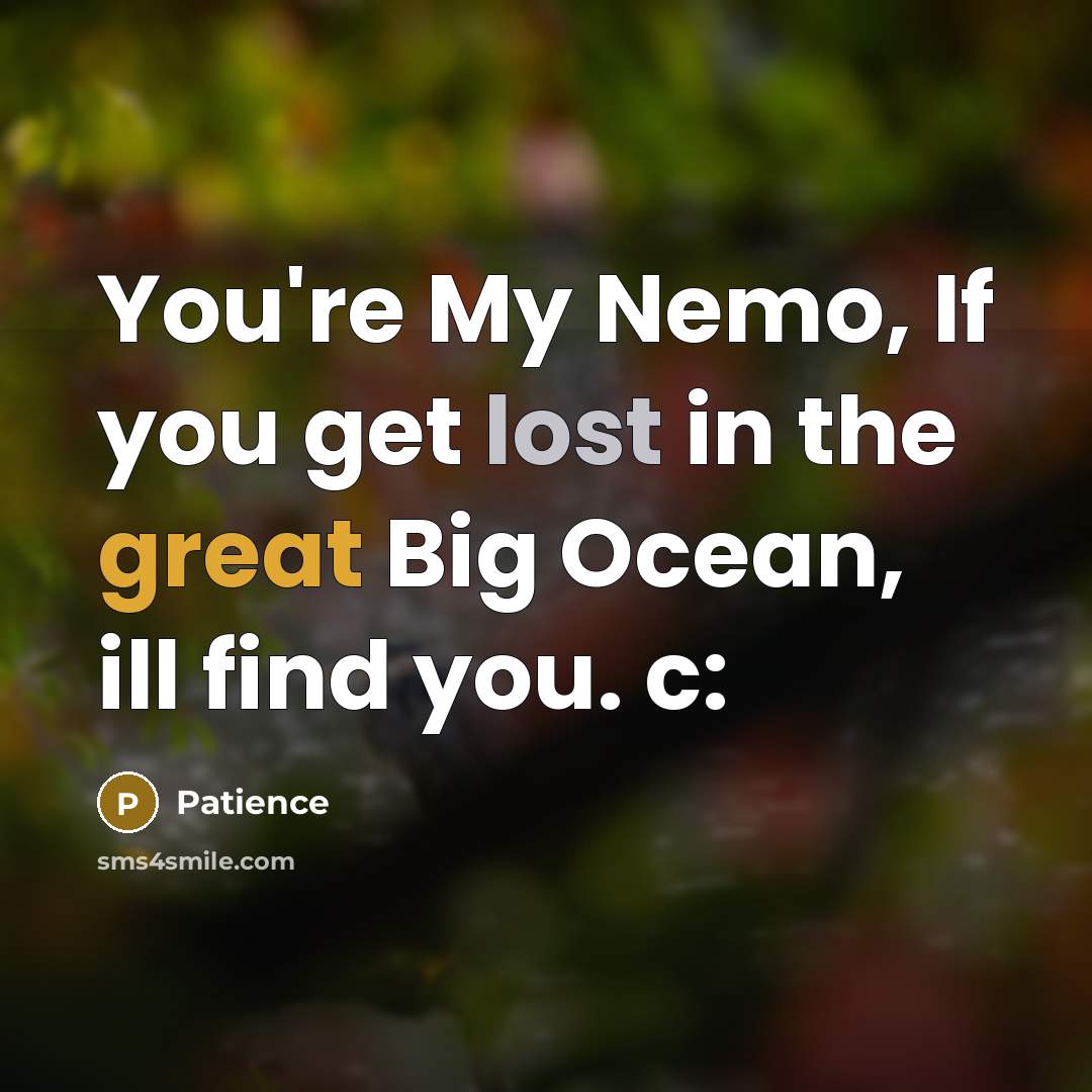 “You're My Nemo, If you get lost in the great Big Ocean, ill find you. c:” quote by Patience