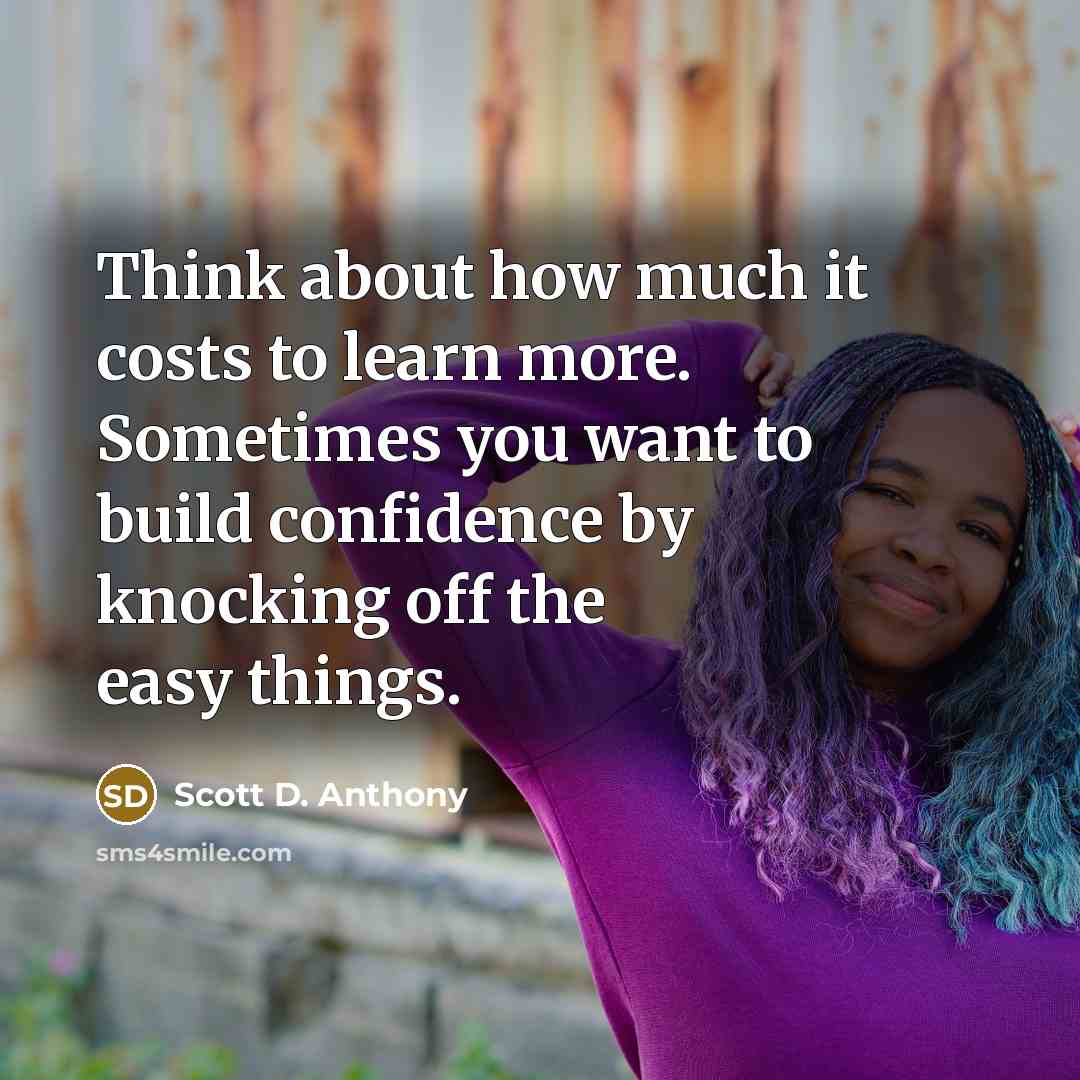 “Think about how much it costs to learn more. Sometimes…” quote by Scott D. Anthony