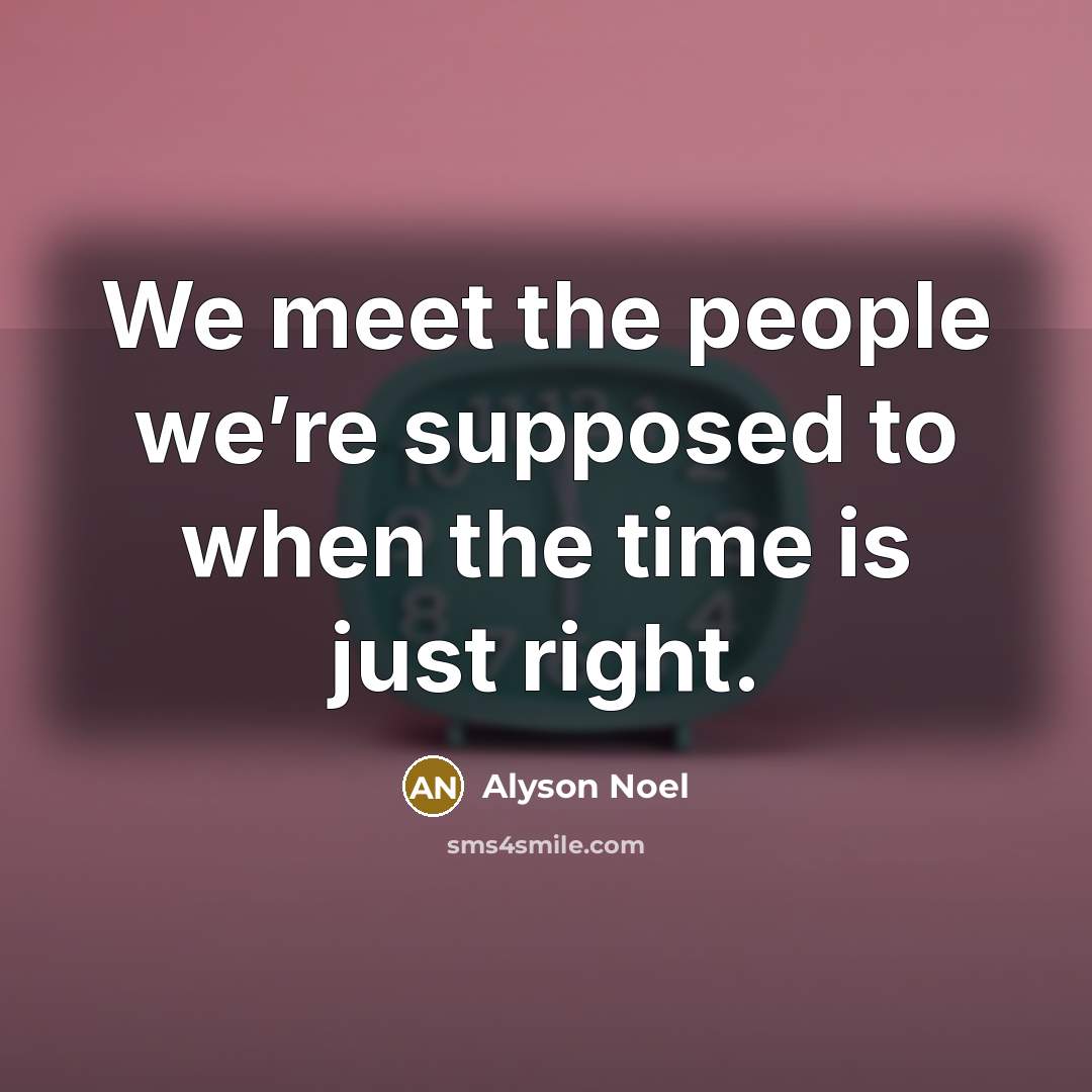 “We meet the people we’re supposed to when the time…” quote by Alyson Noel