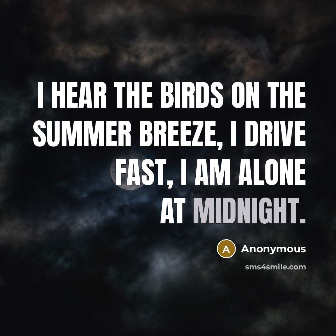 “I hear the birds on the summer breeze, I drive fast, I am alone at midnight.” quote by Anonymous