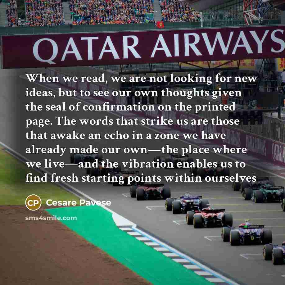 “When we read, we are not looking for new ideas,…” quote by Cesare Pavese