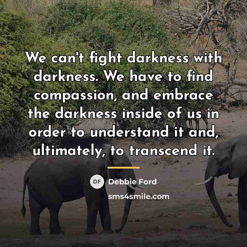 “We can't fight darkness with darkness. We have to find…” quote by Debbie Ford