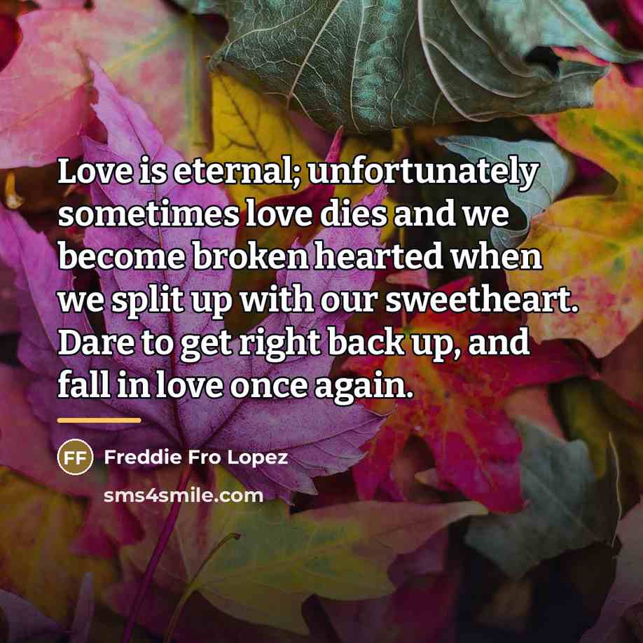 “Love is eternal; unfortunately sometimes love dies and we become…” quote by Freddie Fro Lopez