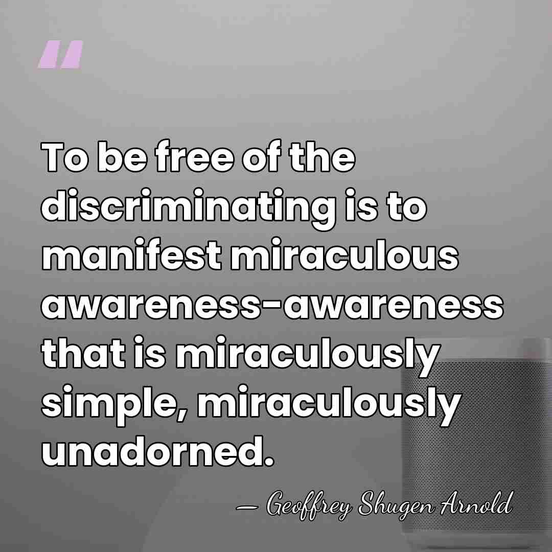 To be free of the discriminating is to manifest miraculous awareness-awareness that&hellip; - Geoffrey Shugen Arnold
