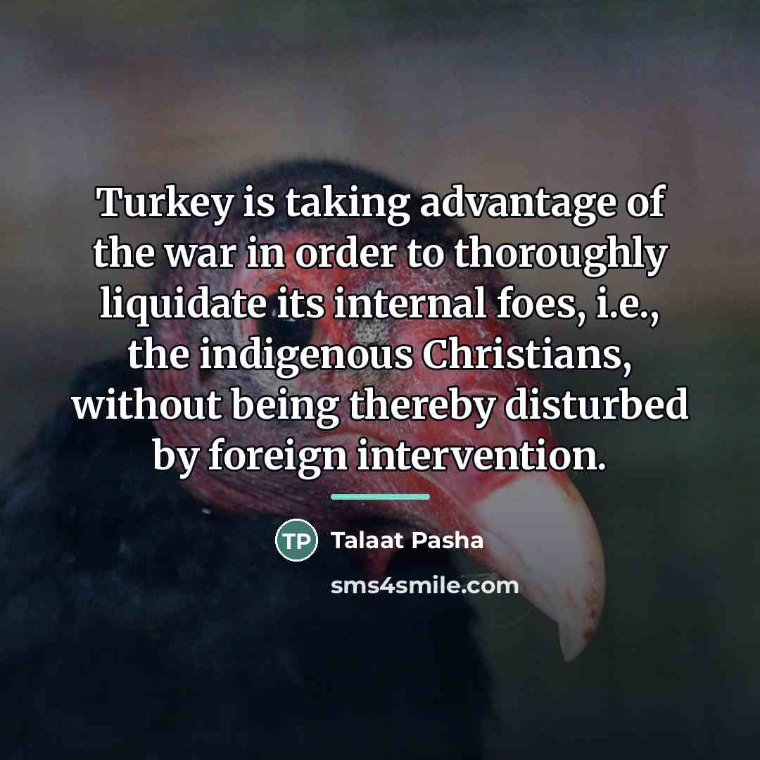 “Turkey is taking advantage of the war in order to…” quote by Talaat Pasha