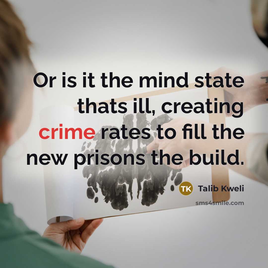“Or is it the mind state thats ill, creating crime rates to fill the new prisons the build.” quote by Talib Kweli