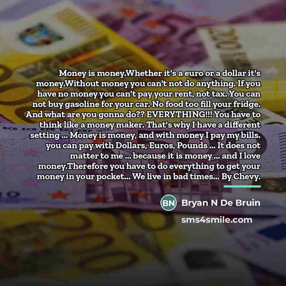 “Money is money.Whether it's a euro or a dollar it's…” quote by Bryan N De Bruin