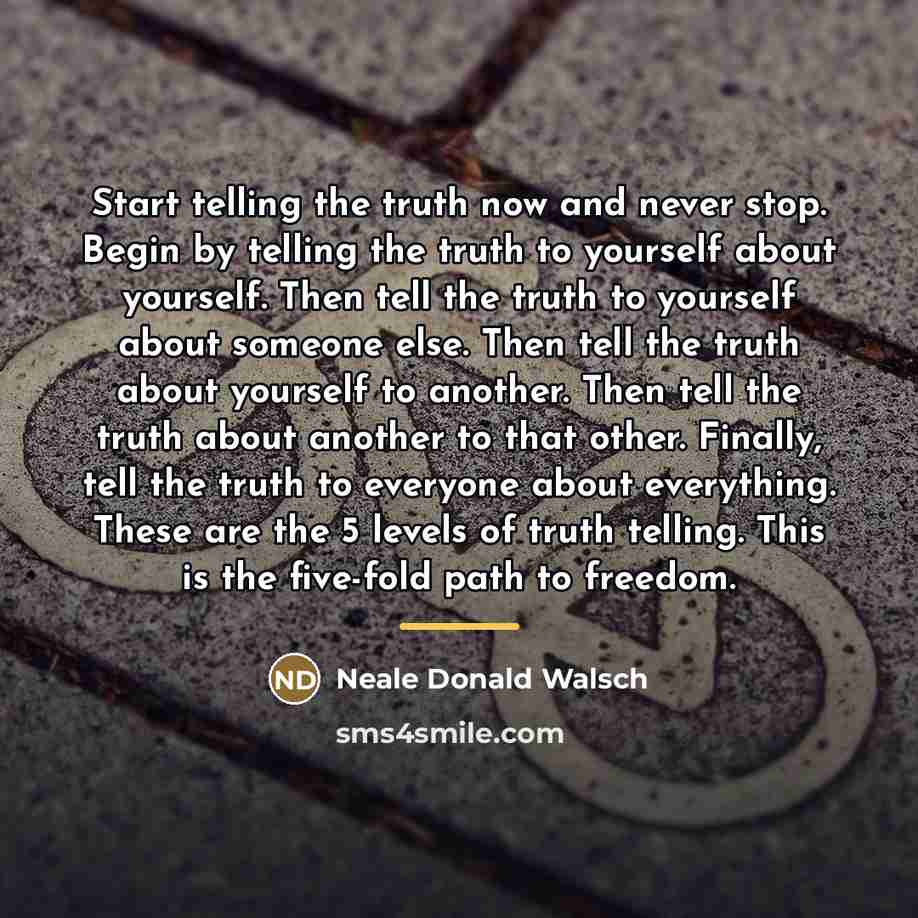 “Start telling the truth now and never stop. Begin by…” quote by Neale Donald Walsch