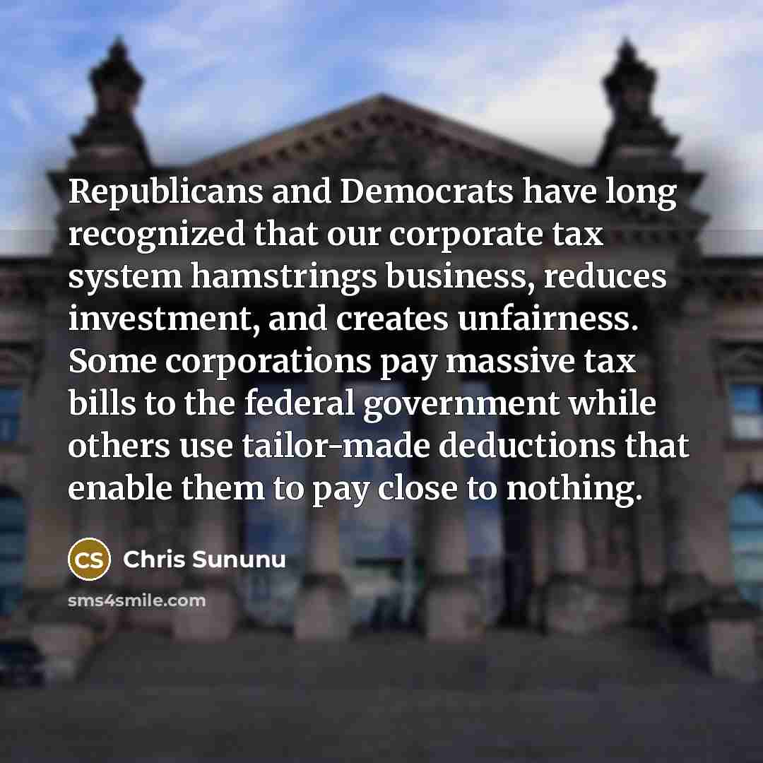 “Republicans and Democrats have long recognized that our corporate tax…” quote by Chris Sununu