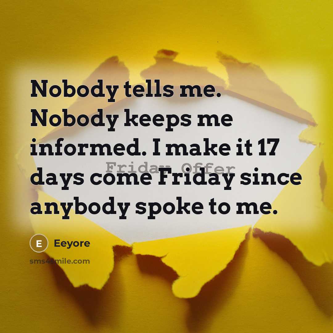 “Nobody tells me. Nobody keeps me informed. I make it…” quote by Eeyore