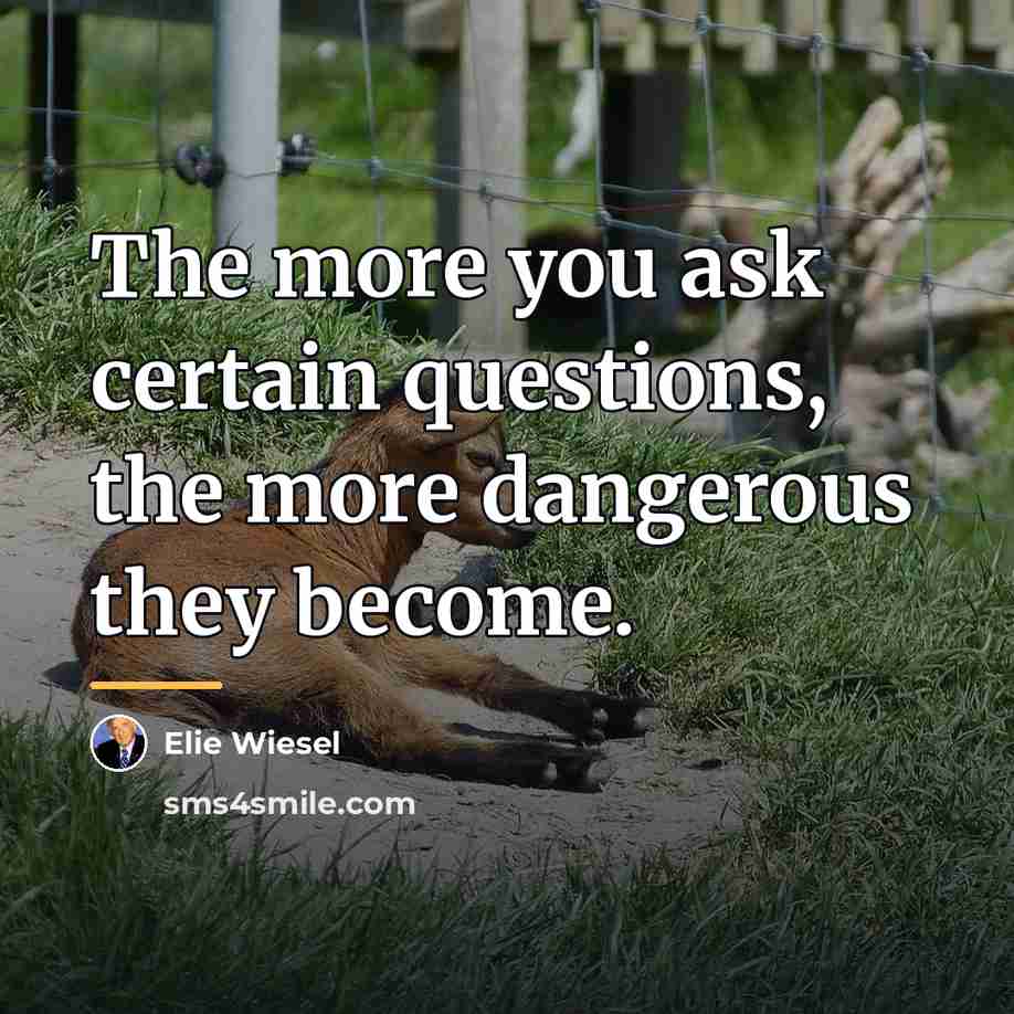 “The more you ask certain questions, the more dangerous they…” quote by Elie Wiesel