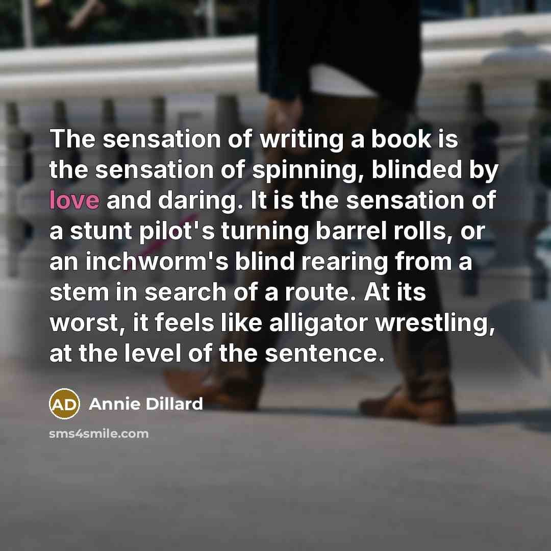 “The sensation of writing a book is the sensation of…” quote by Annie Dillard
